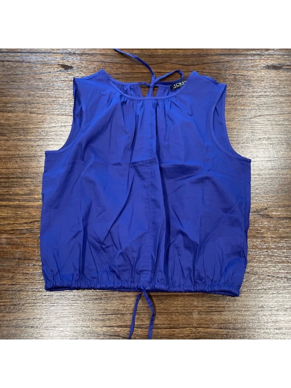 NWT J.Crew Drawstring-Waist Tank Top Sz S Cropped Sateen Indigo Blue Lightweight - Picture 3 of 11